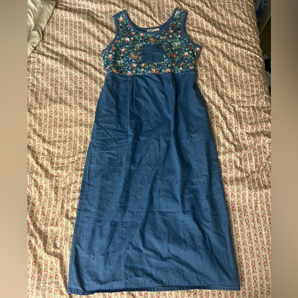 Koret City Blues Vintage Blue Denim Floral Tie-Back Cottagecore Dress Size 10